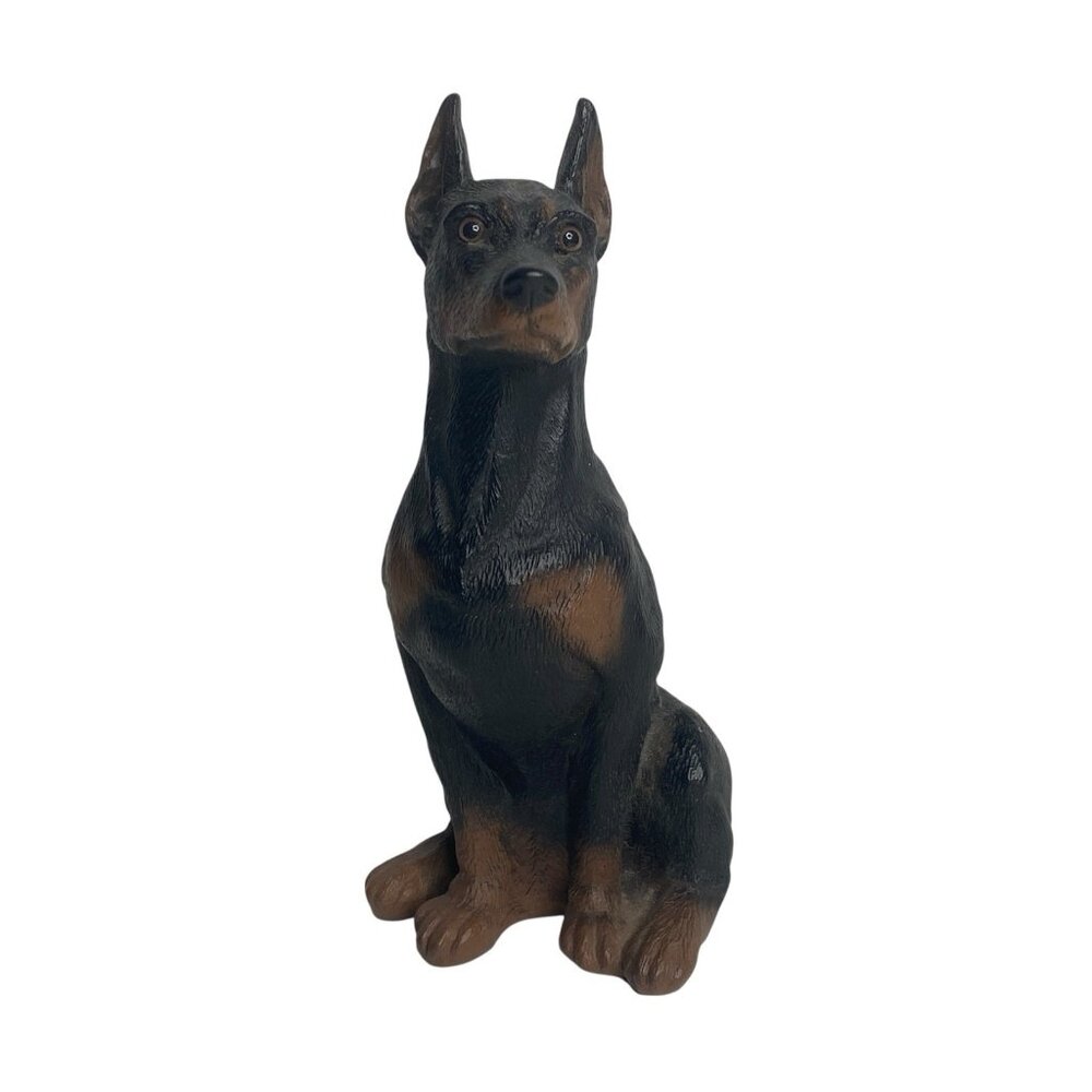 Doberman Pinscher Dog Figurine Universal Statuary 7” Tall Sitting Black Tan USA - Picture 7 of 13